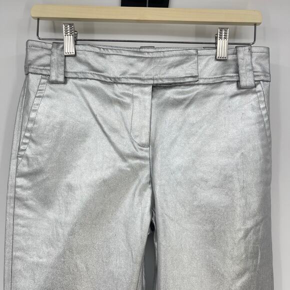 KHAITE | Dresden Silver Metallic Low Rise Skinny Stretch Twill Ankle Zip Pants 4 - Picture 7 of 16